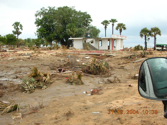 a beach area that has been flattened down by storm