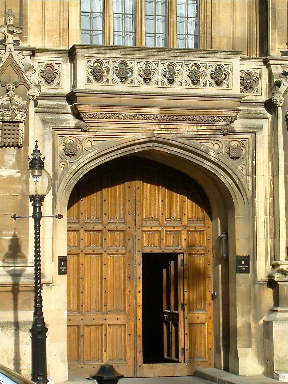 an old building with a big arched door