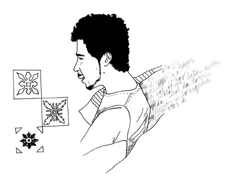 the drawing shows a man talking to his cellphone