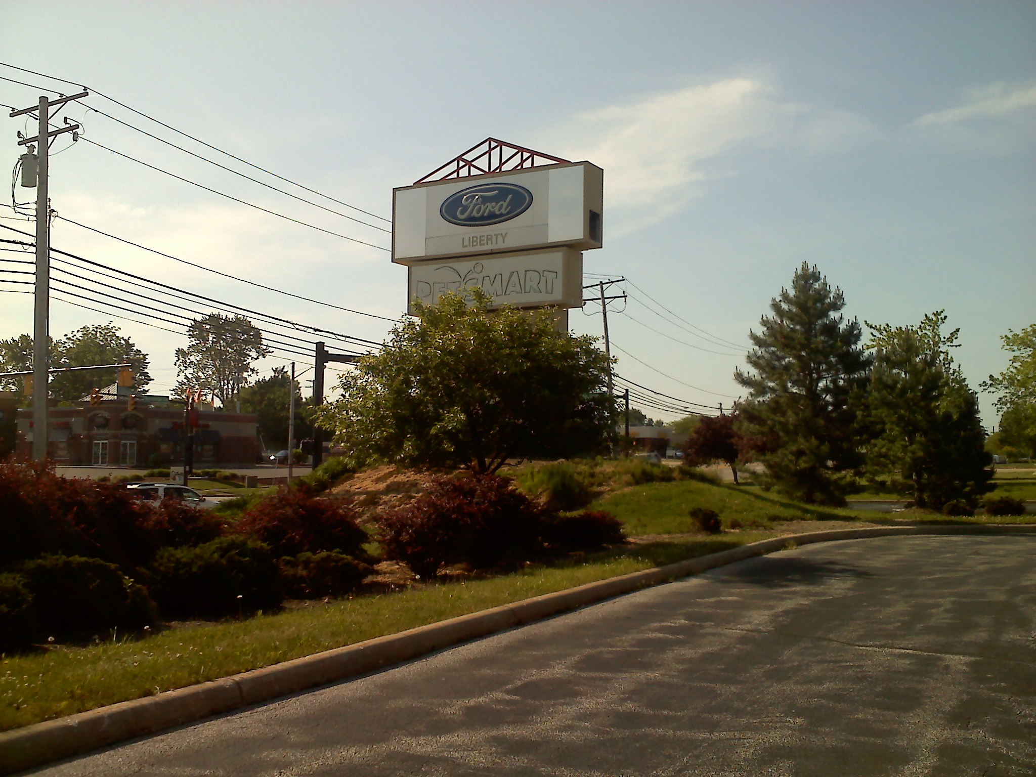 the water tower is on the corner by the road