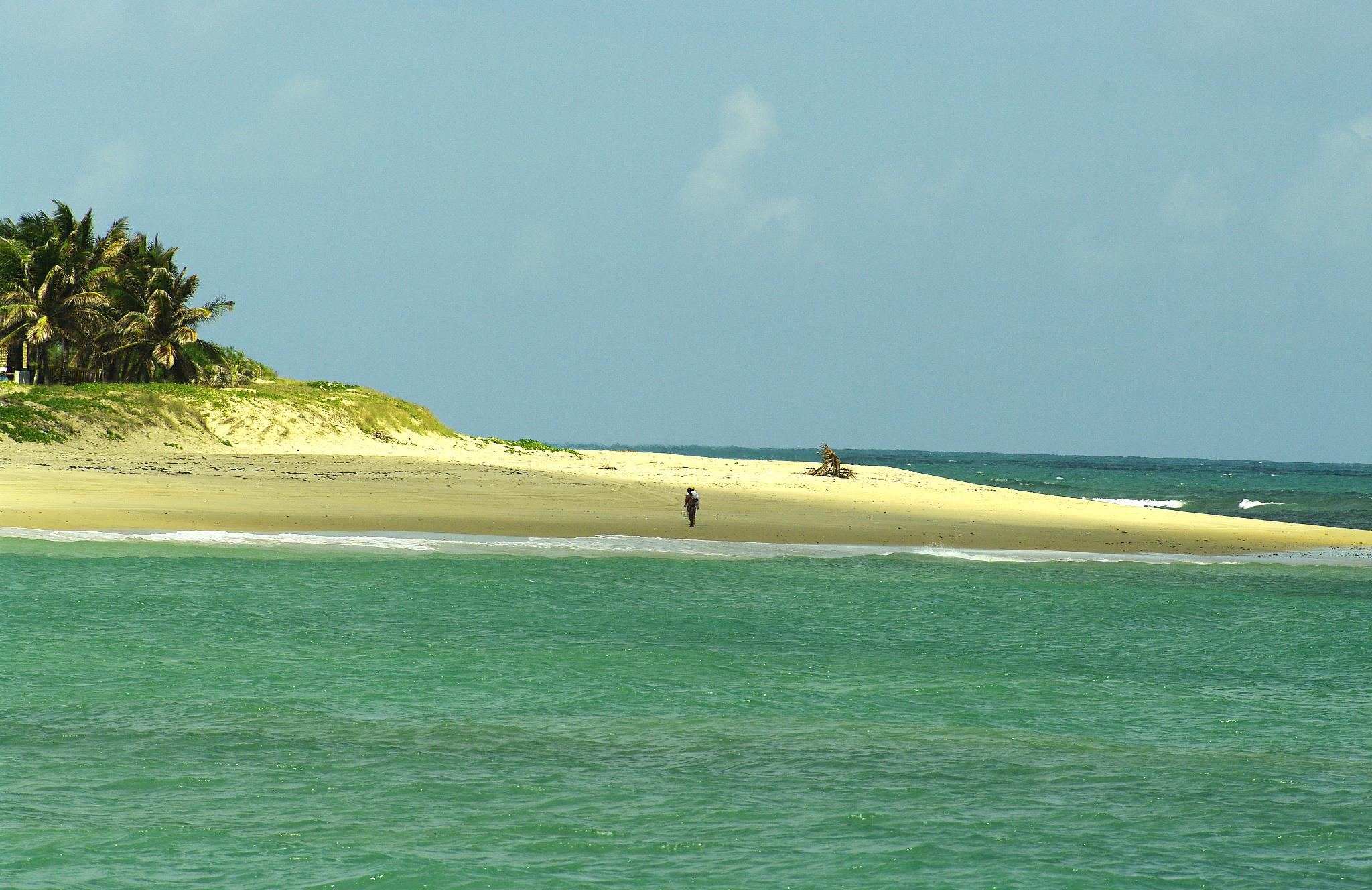 a man is standing on the beach with his surfboard