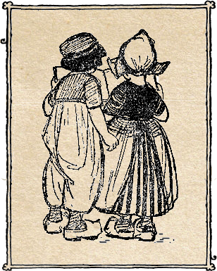 an ink drawing of two women talking to each other