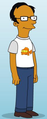 a cartoon of a person with glasses, with a fish on his shirt