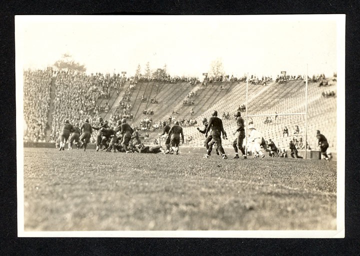 old black and white pograph of a soccer game