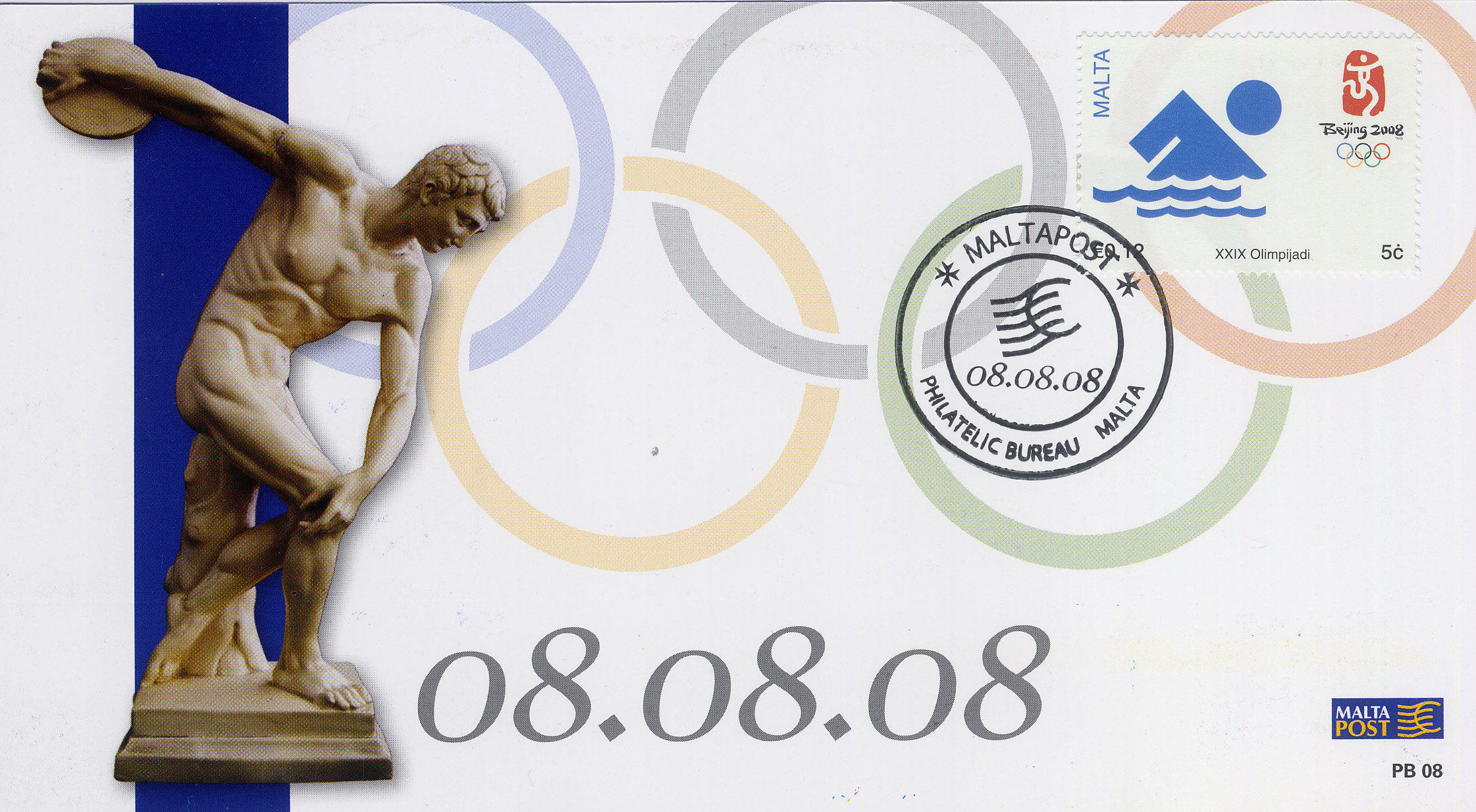 an olympic mail card with a stylized figure