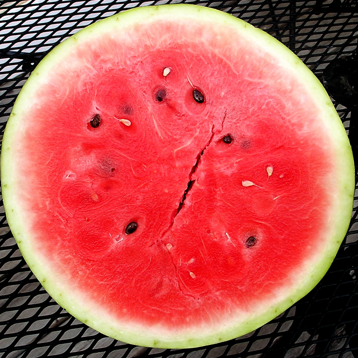 a piece of watermelon sitting on top of a cooling rack
