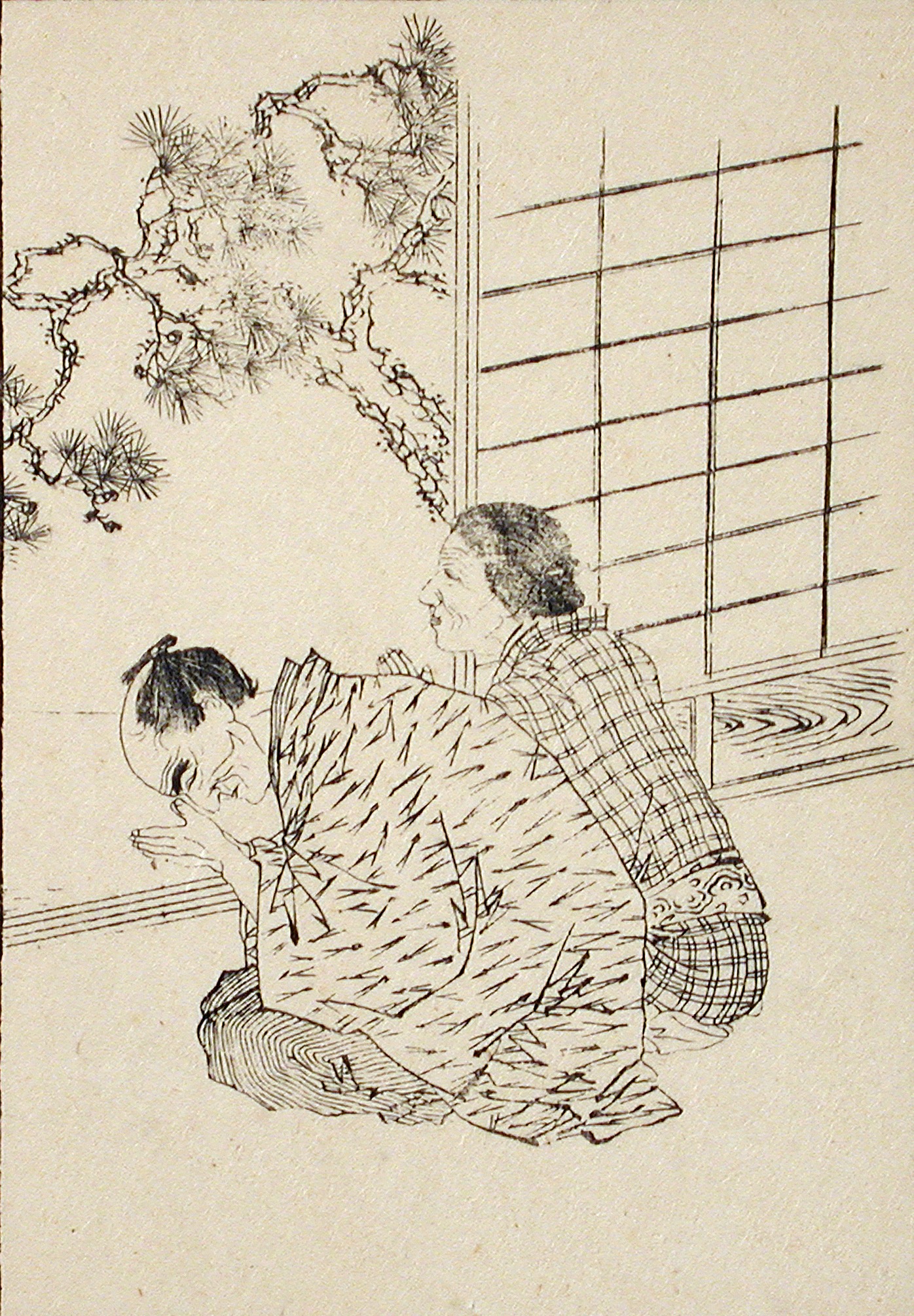 the drawing shows an asian woman in traditional clothes