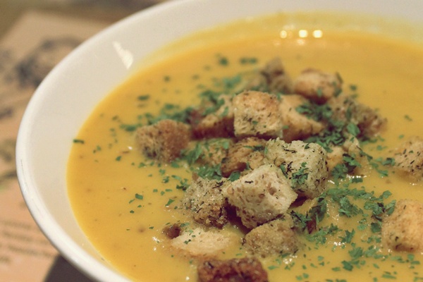 a bowl of soup on a table