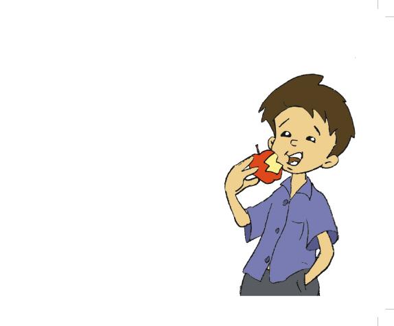 a man eating an apple, with the text overlayed