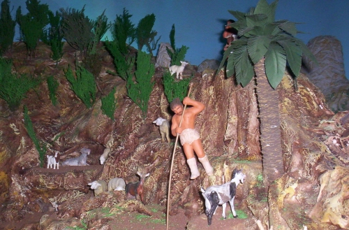there is a model scene with some animals on it
