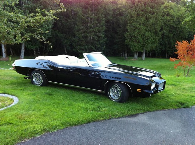 a very nice muscle car parked on the grass