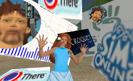 a girl in a blue dress holding a blue credit card in front of several different logos