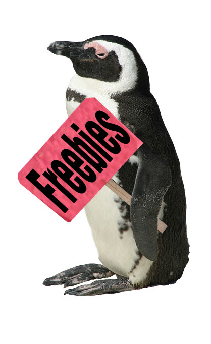 a penguin standing on its hind legs holding a sign
