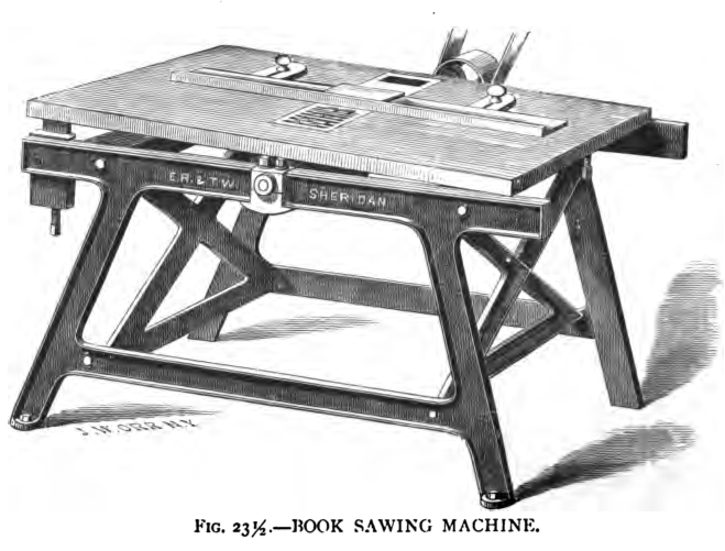 an engraving of a hand made sewing machine