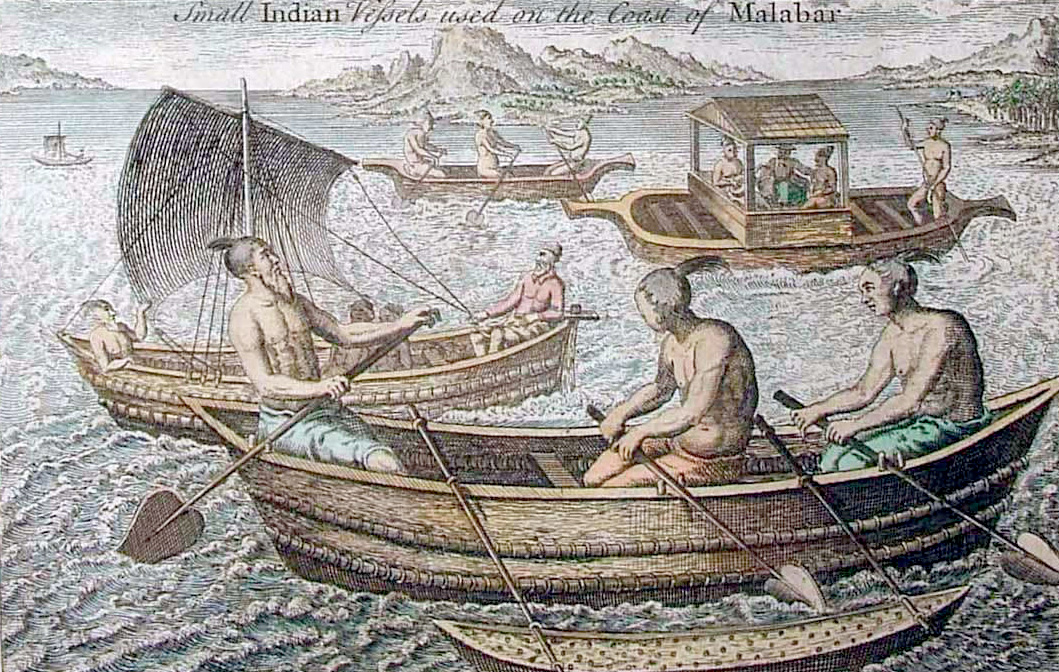 two boats, with a man in it, filled with people