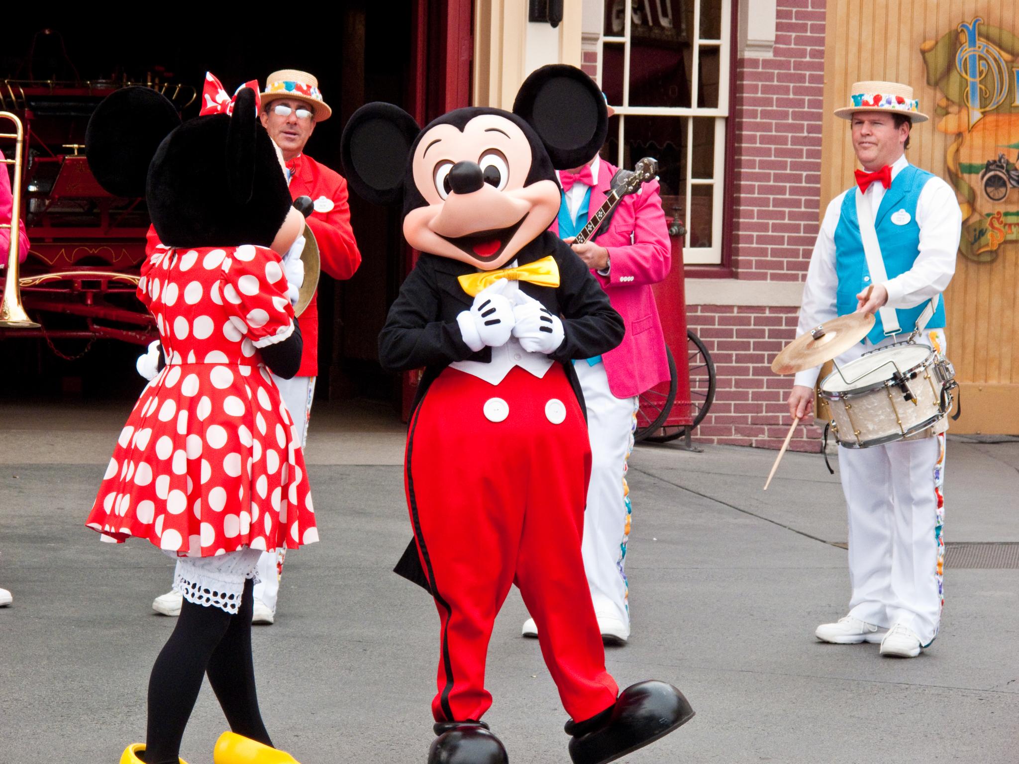 a person dressed in disney mickey and minnie mouse costume