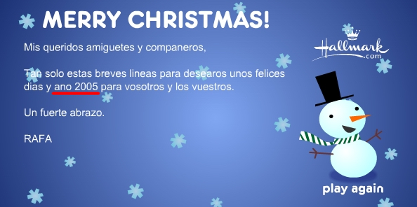 a blue christmas message with a snowman standing in front of it