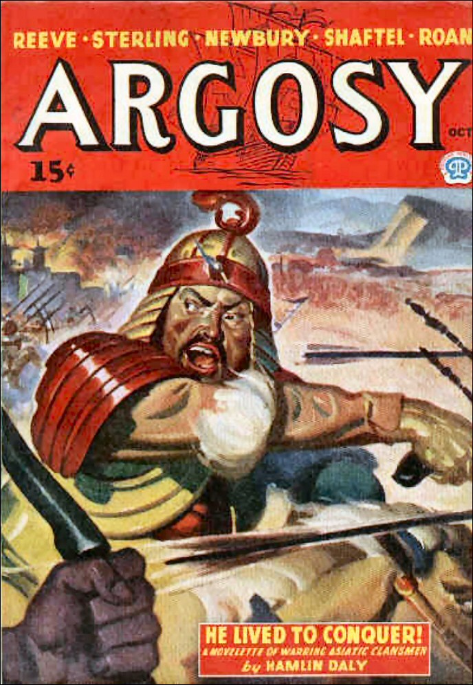 a comics book cover for argosy with a man holding a knife