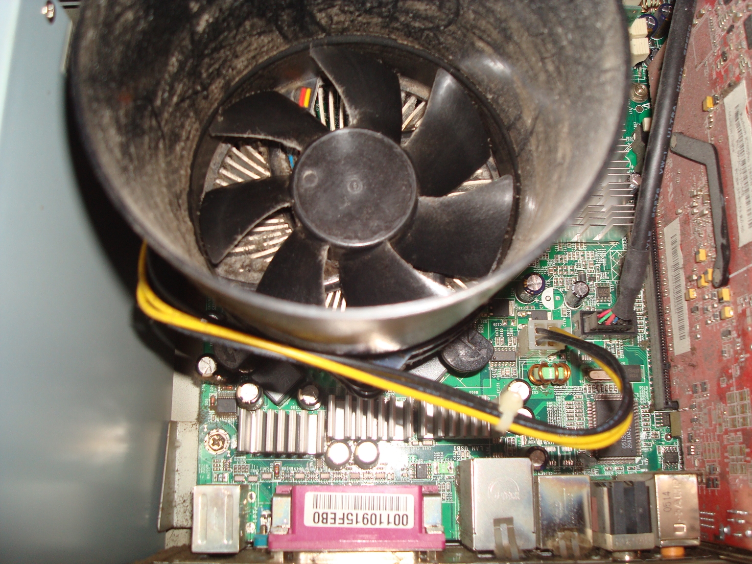the fan and wires are attached to the motherboard