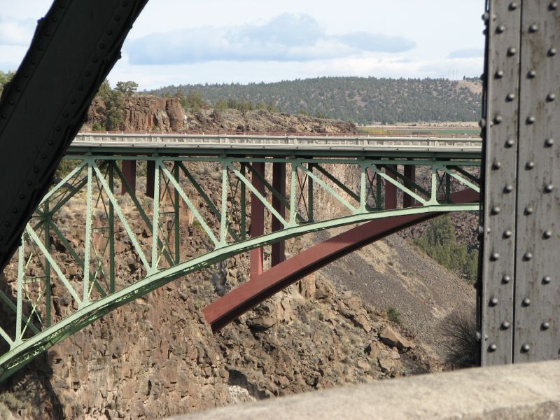 the bridge is above a cliff with a mountain in the distance