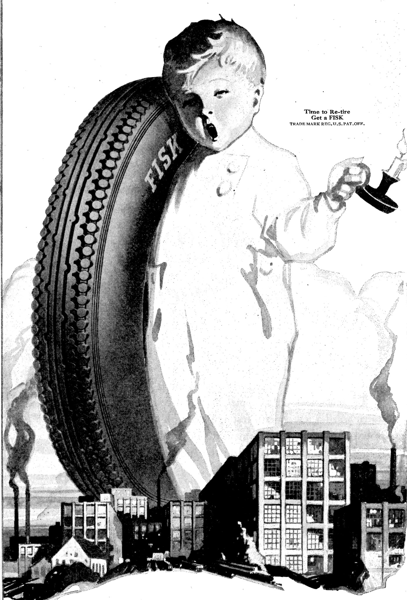 the advertit for pils tires showing a boy holding a tire