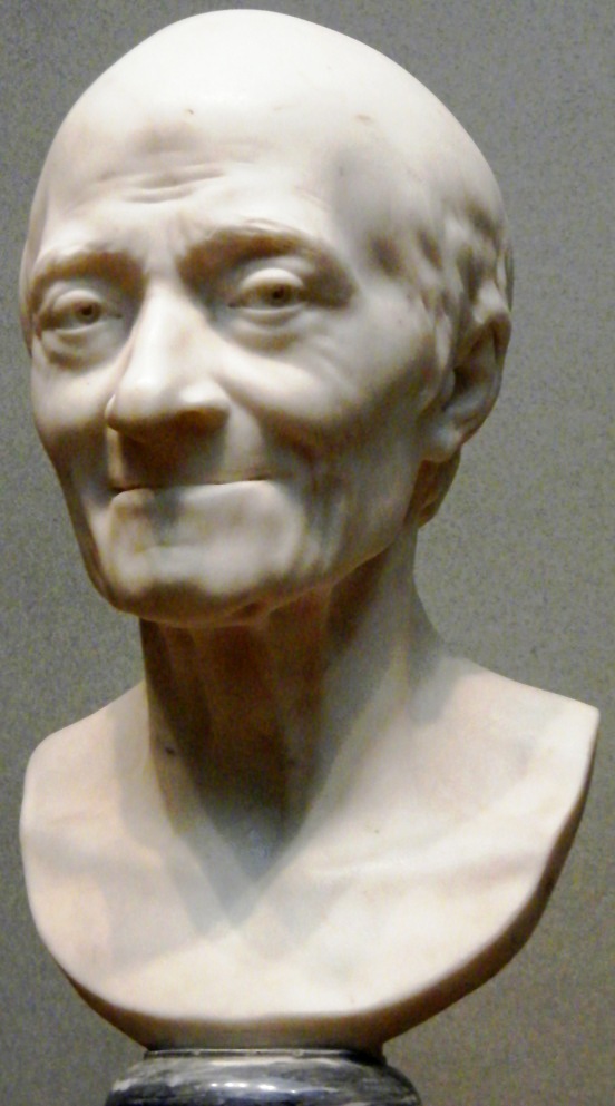a white statue of a man has a white hair and beard