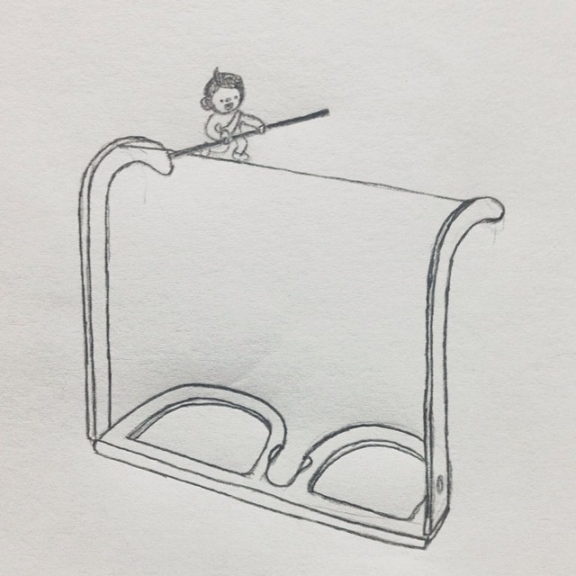 a drawing of someone riding a train with a broom