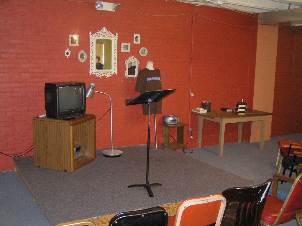 an empty room with music and other objects