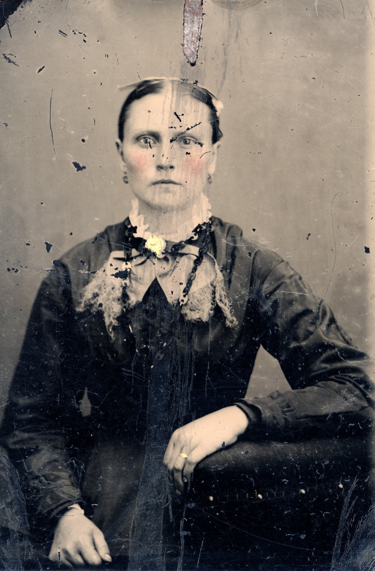 a woman with a strange hair comb poses for a portrait
