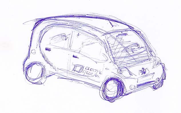 pencil drawing of a small car