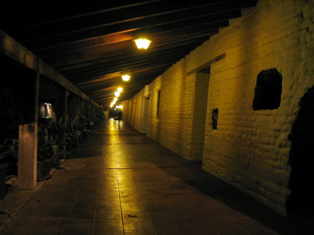 a light and shadows lit on the walkway