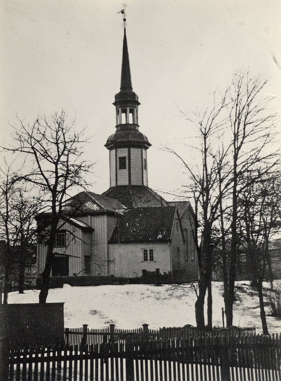 a church is pictured in this black and white po