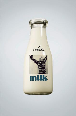 a bottle of milk in a po with an image of a man holding his arms up