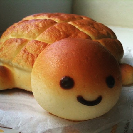 a bread turtle laying on top of wax paper