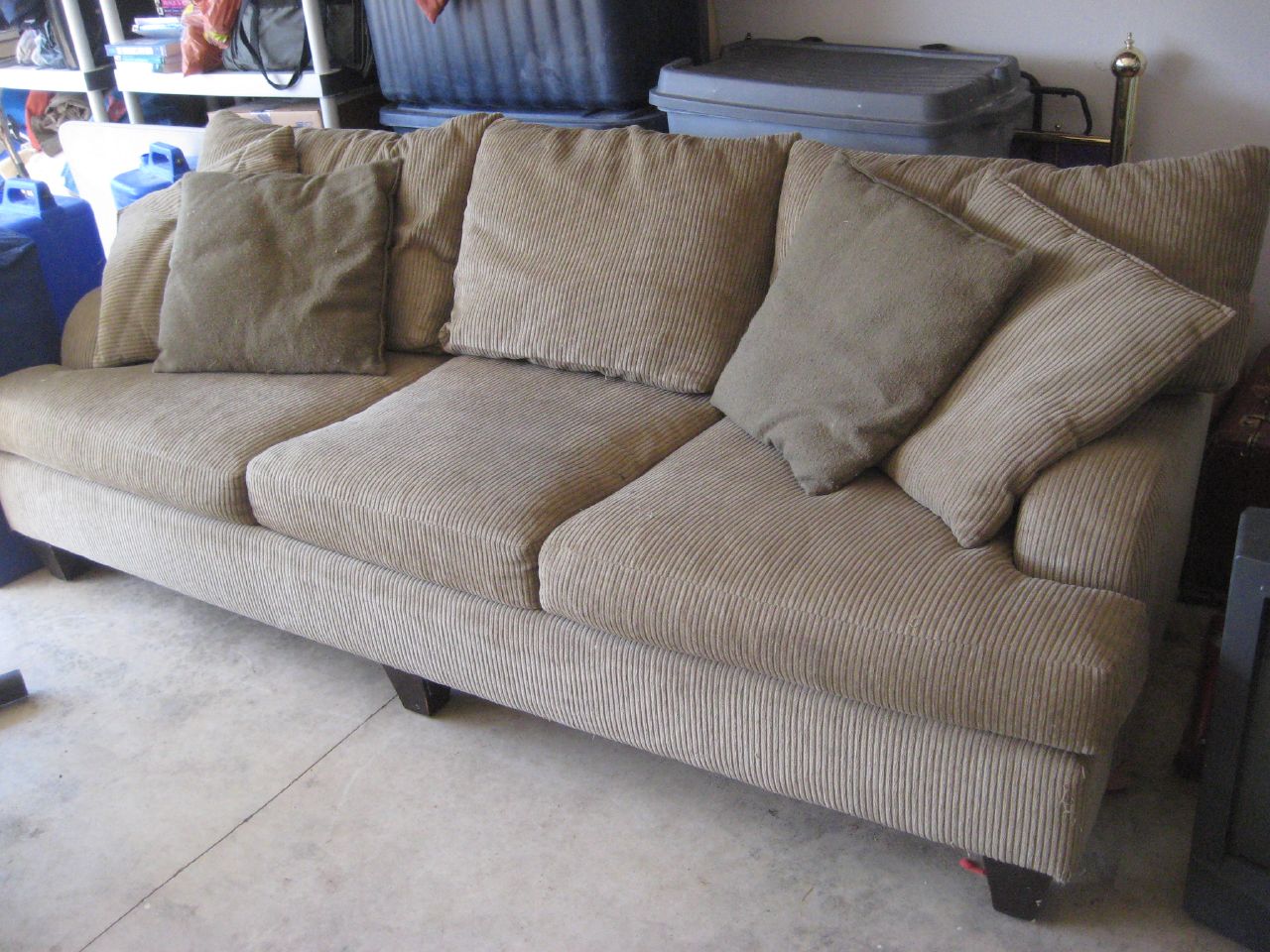 the couch is made from a vintage brown