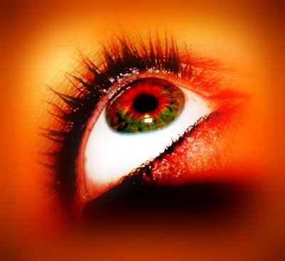 an image of an eye with long lashes and red eyelashes