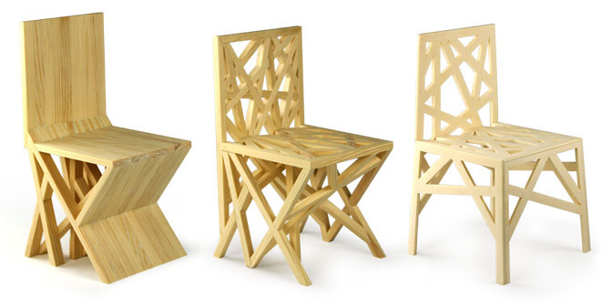 three chairs with a wooden frame that sit next to each other