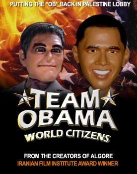 an advertit with the face of barack obama and the words team obama, world citizens on it