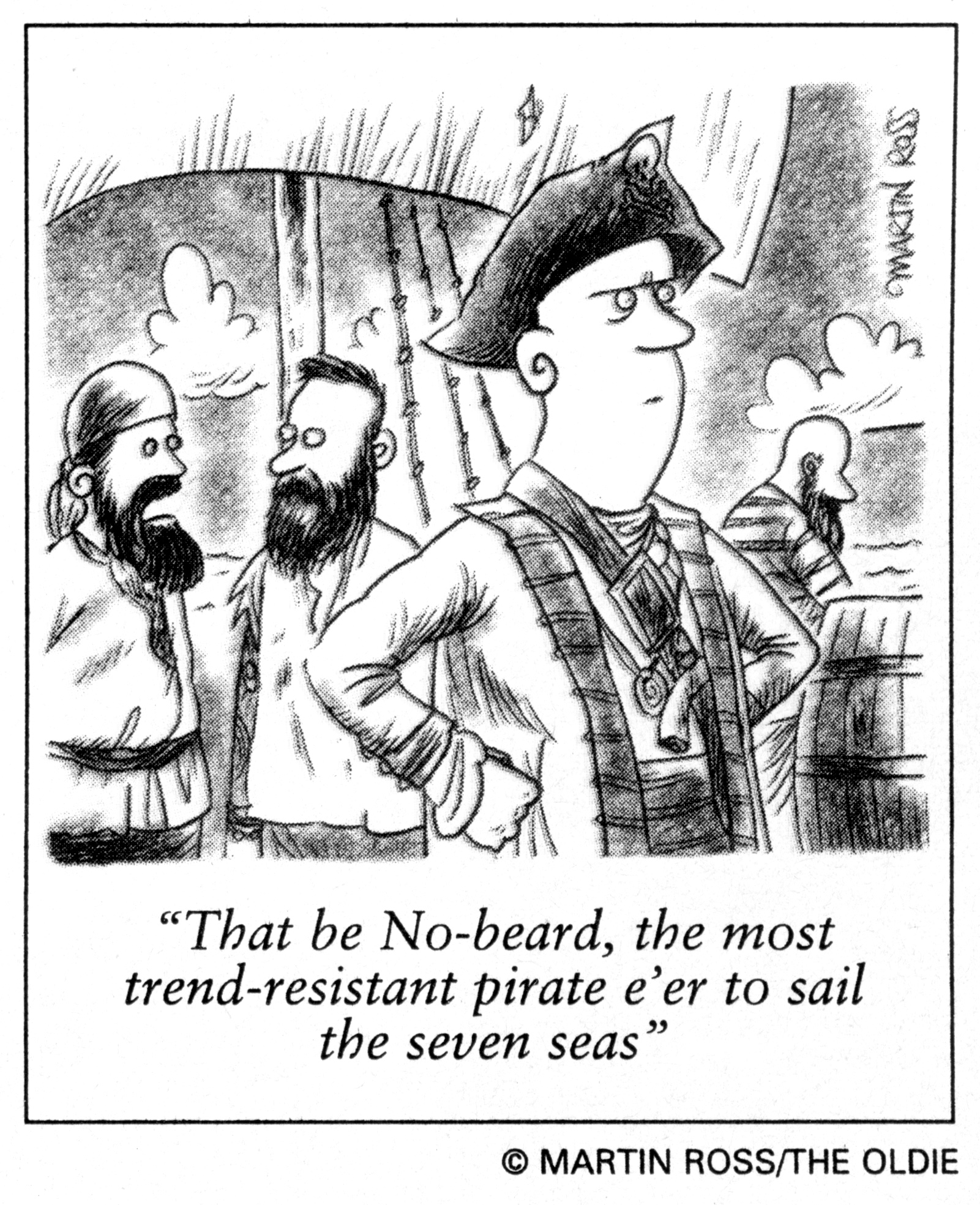 a cartoon showing two people, one with a pirate hat