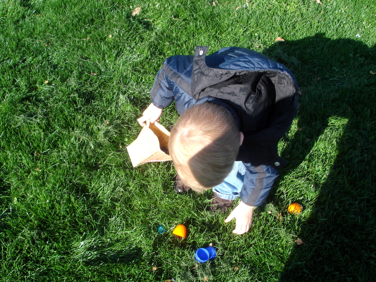 a toddler reaches for objects in the grass