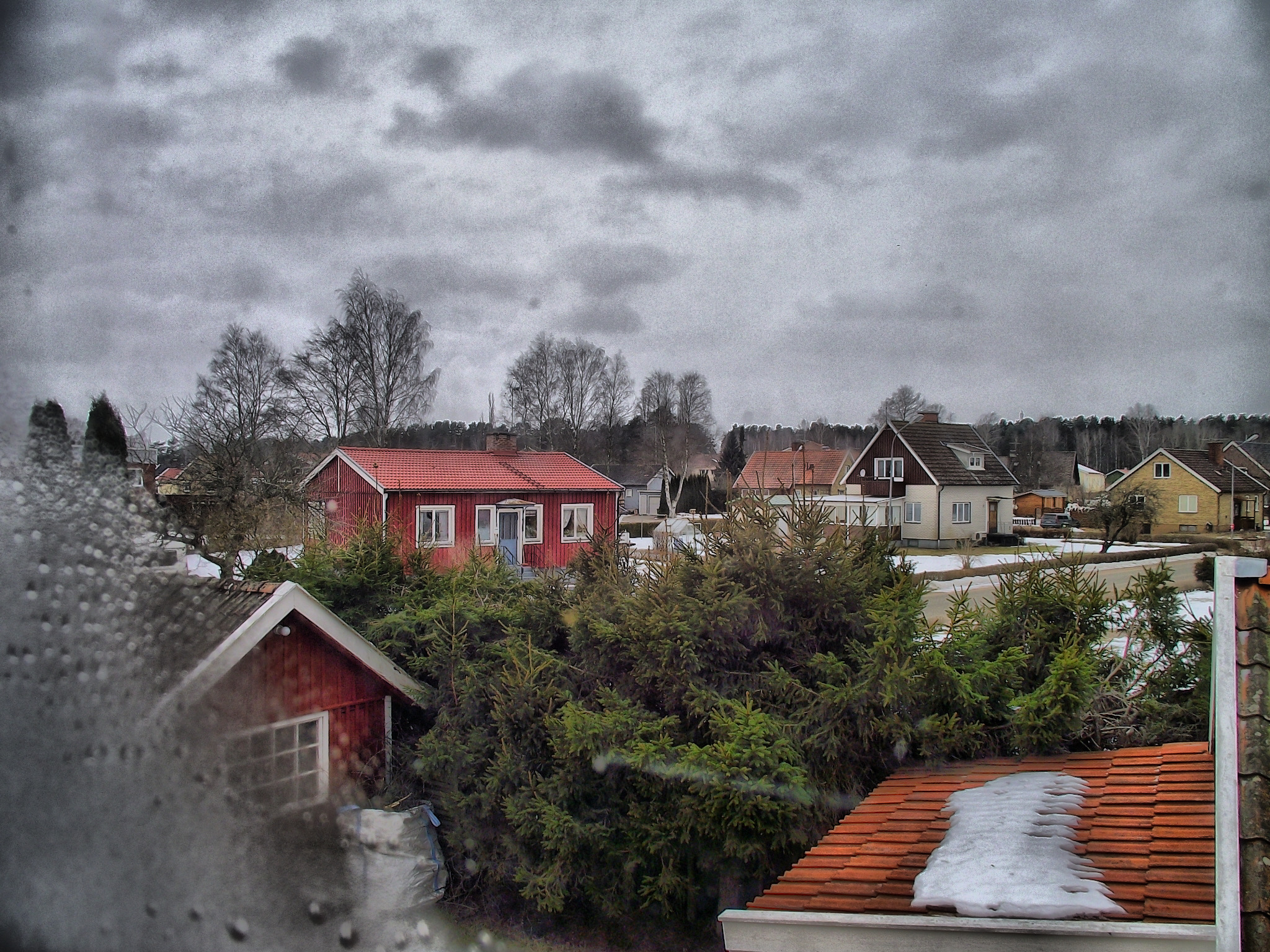 the view of homes and trees from the roof