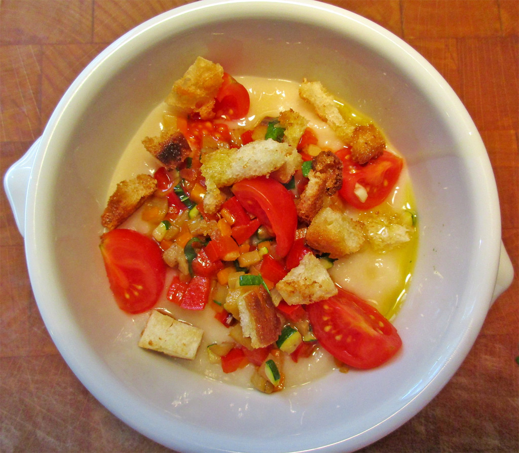 a bowl of food is sitting on a table