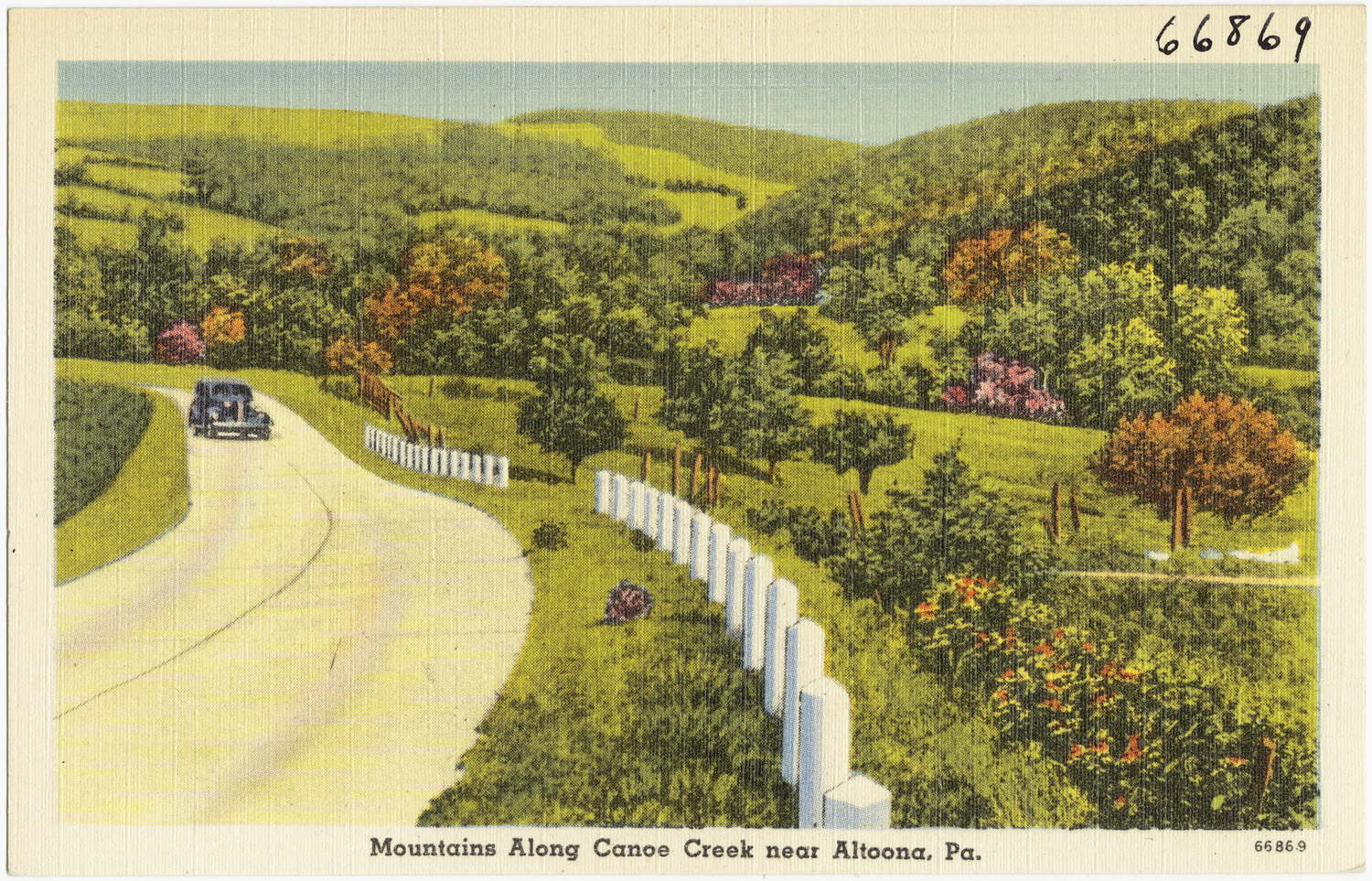 an early postcard of a scenic country road