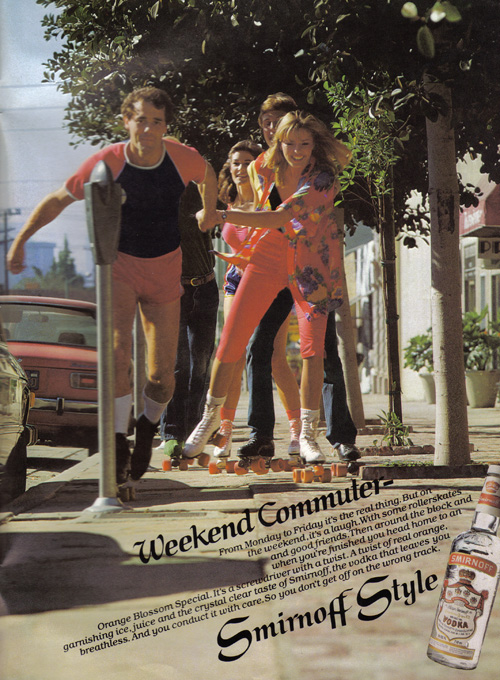 a magazine advertit showing a young women having fun on a skateboard