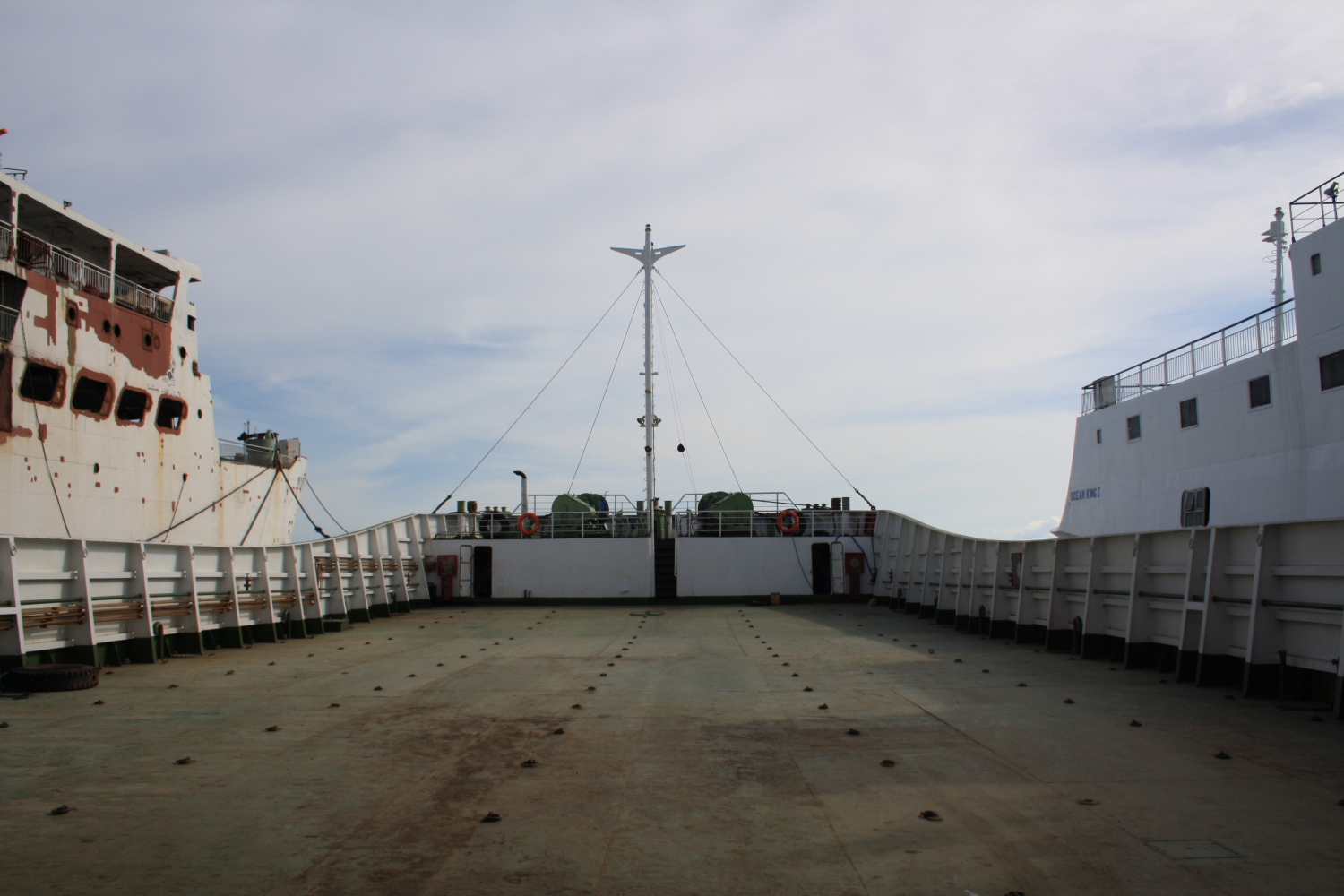 an empty ship with a roof mounted on the side