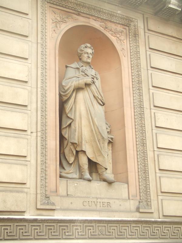 a statue of a person in a cape standing in front of a building