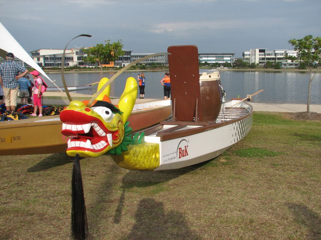 the boat has an odd head on it