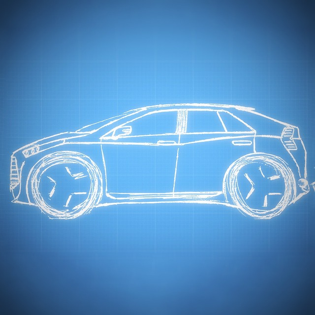 a drawing of a car on blue background