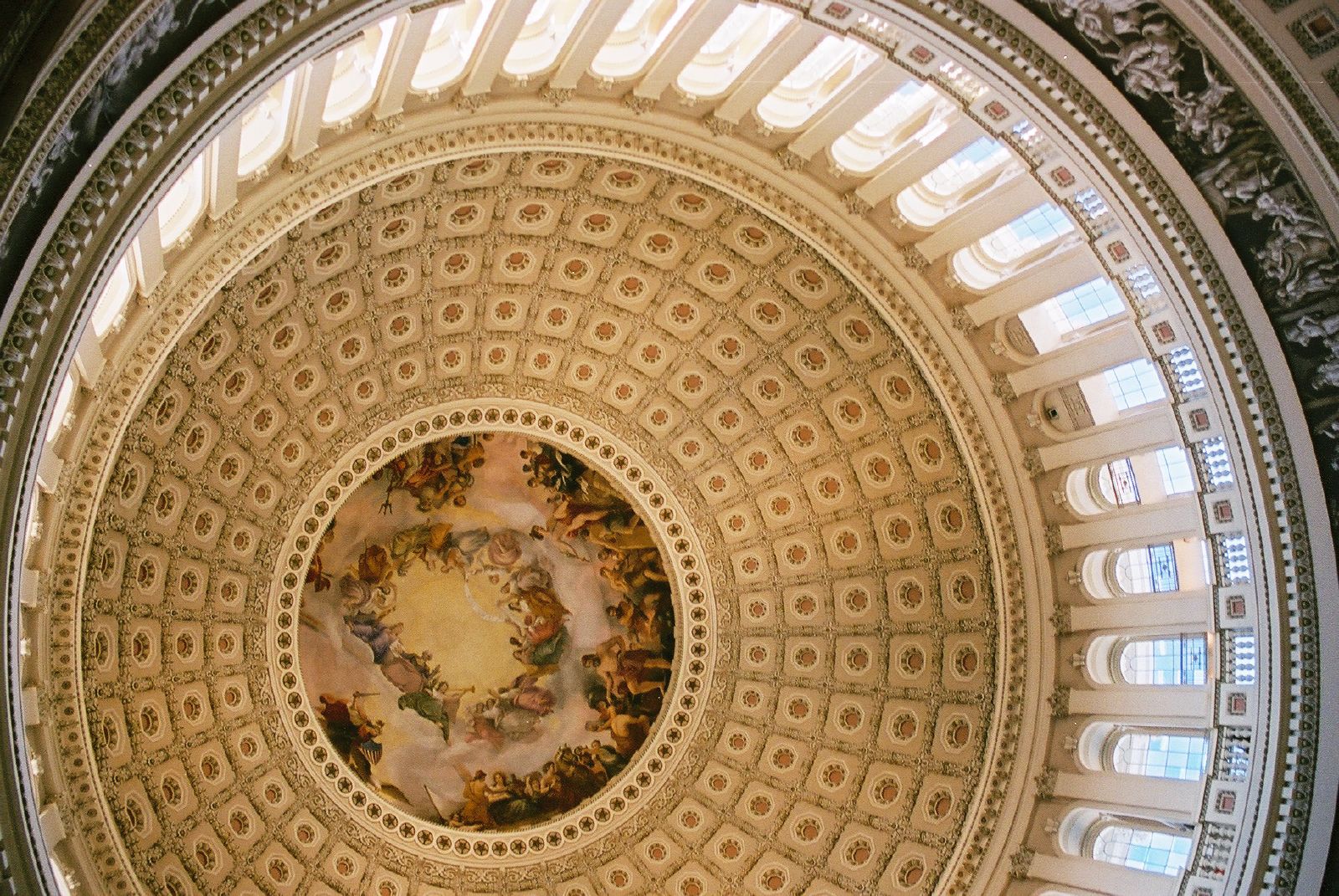 the ceiling of the dome of a building