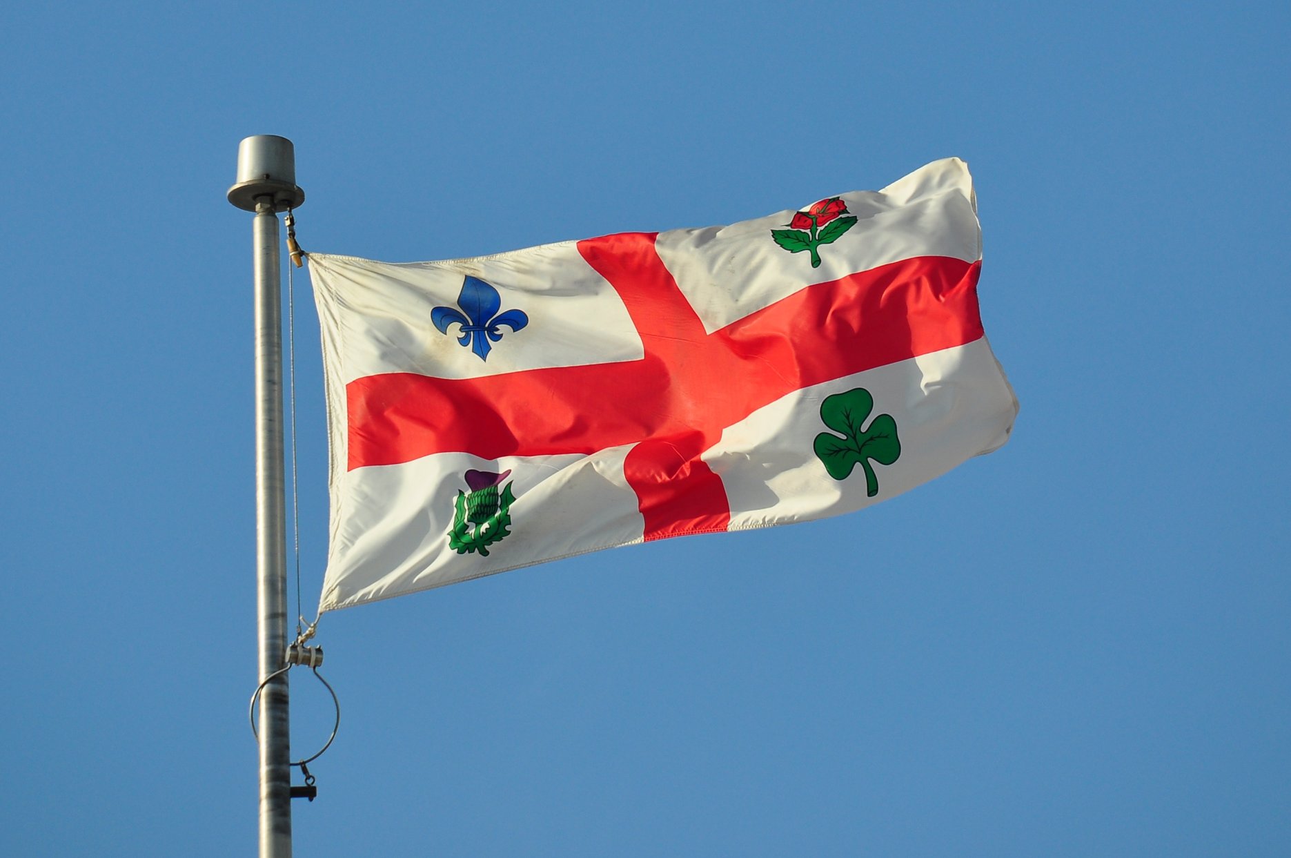 a flag with four leaf clovers on the side